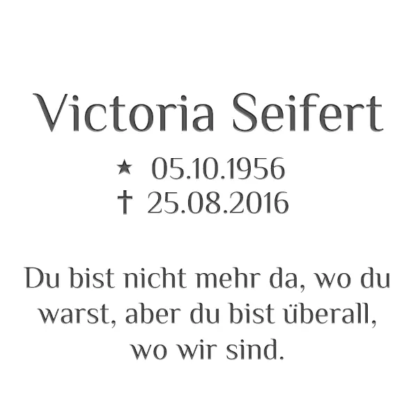 Philosopher : Urnengrab Liegeplatte halbrund mit Edelstahl Schrifplatte Memento Orbis (Schriftbeispiel 5 von 7)