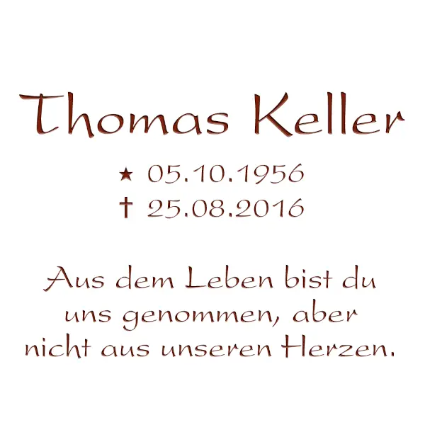President : Heller Kalkstein Urnengrabstein liegend mit Gingko Blatt Relief Gingkoblatt (Schriftbeispiel 6 von 7)