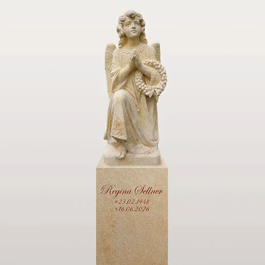 Edwardian : Antiker Engelgrabstein aus Sandstein für eine Doppelgrabstätte Kalina (Schriftbeispiel 1 von 6)