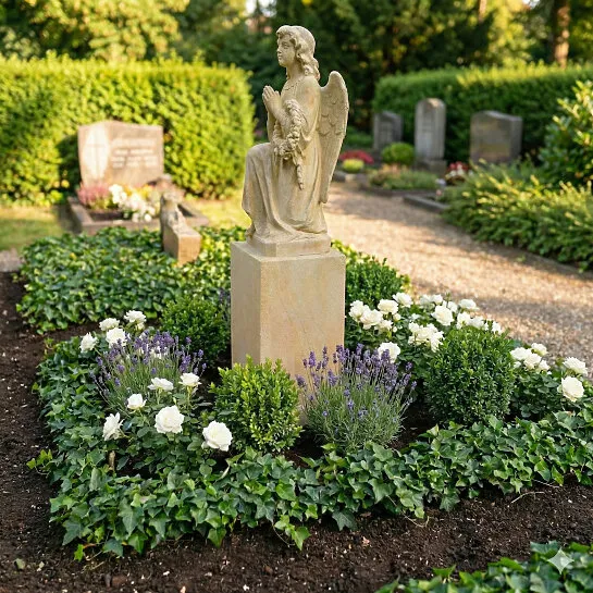 Antiker Engelgrabstein aus Sandstein für eine Einzelgrabstätte - Kalina (Detailansicht) 