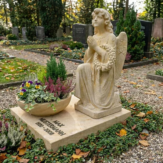 Antiker Engelgrabstein für ein Urnengrab aus Sandstein - Kalina (Detailansicht) 