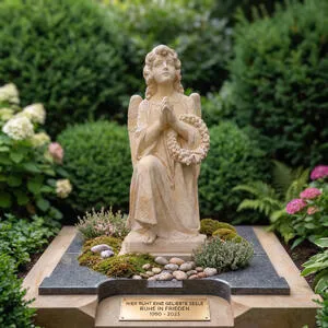 Kalina Grande Antiker Grabengel mit Sockel aus Sandstein für ein Urnengrab