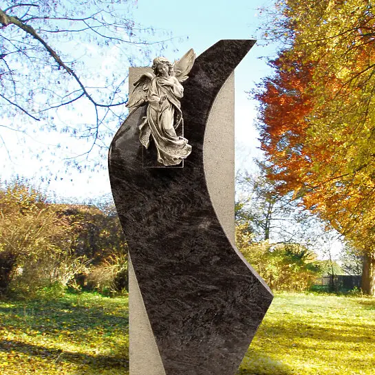 Cornus – Aussergewöhnlicher Doppelgrabstein aus Granit mit Bronze Engel