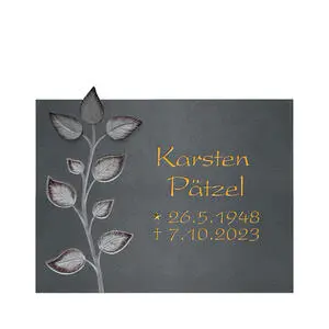 Fiola Besondere Gedenkplatte Urnengrab mit floralem Zweig in Granit