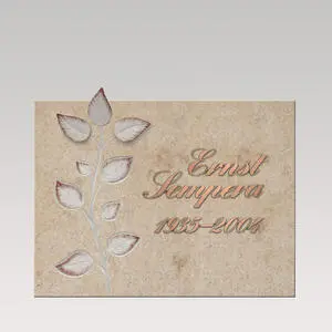 Fiola Besondere Gedenkplatte Urnengrab mit floralem Zweig in Kalkstein