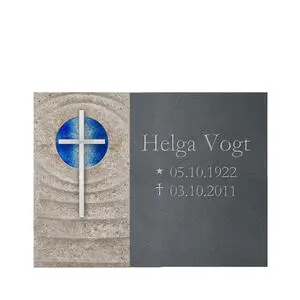 Dimento Aqua Besonderer Gedenkstein mit Gravur in Kalkstein & Granit mit Edelstahl Kreuz