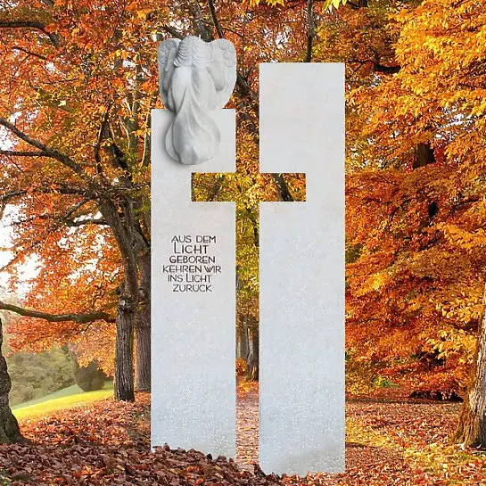 Antonio Angelo – Besonderes Grabdenkmal mit Stein Engel aus Naturstein mit Kreuz