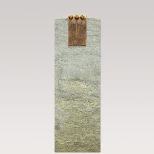 Estella Bildhauer Familiengrabstein aus Granit mit Bronze Blumen Motiv