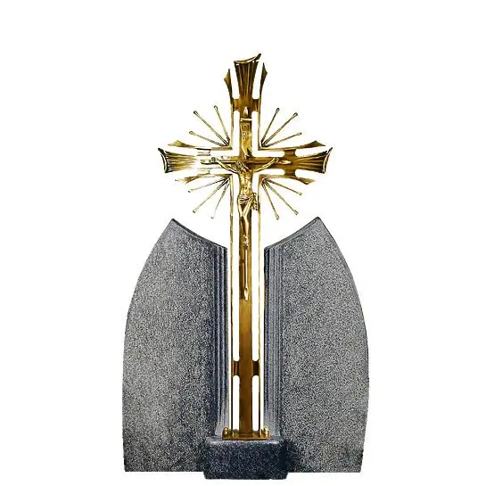 Ephraim Lucca – Bronze Grabkreuz mit Doppelgrabstein Granit Impala