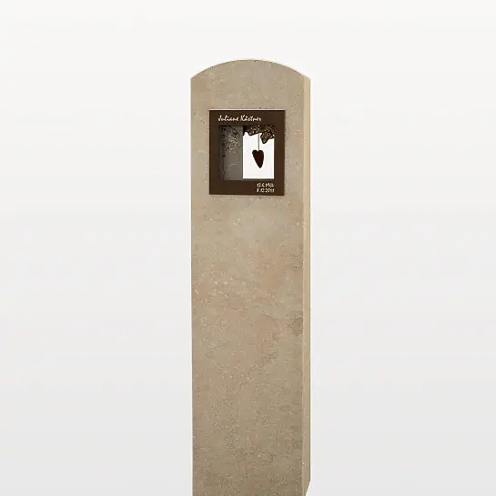 Amoris – Doppelgrab Grabstein in Kalkstein & Bronze mit Deko-fenster/ Stelenform