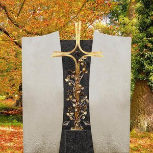 Forio Duplex Cruz Doppelgrab Grabstein mit Hell/dunkel aus Kalkstein & Granit - Bronze Grabkreuz