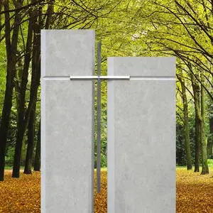 Lavardin Doppelgrabmal Kalkstein Hell Modern Edelstahl Kreuz