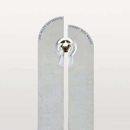 Minerve – Doppelgrabstein Design mit Kugel & Hand