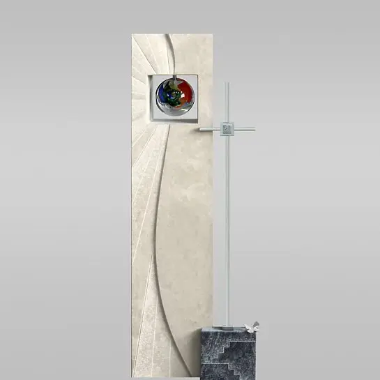 Aurigatis – Doppelgrabstein Glas & Metall mit Sonnen Kugel