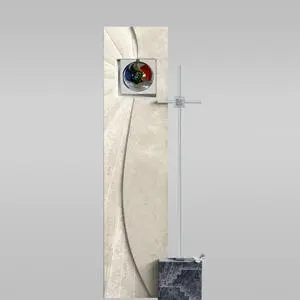 Aurigatis Doppelgrabstein Glas & Metall mit Sonnen Kugel