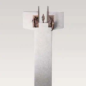 Amaury Doppelgrabstein Kalkstein mit Bronze Ornament Tor & Menschen