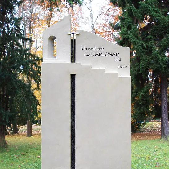 Scala – Doppelgrabstein Kalkstein mit Metall Kreuz & Treppe