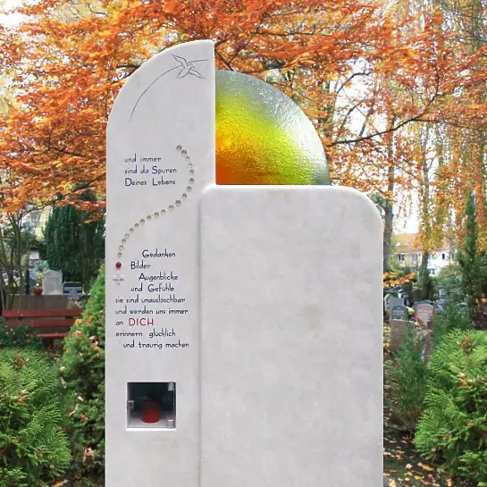 Lucida – Doppelgrabstein mit Grablicht & Regenbogen Glas