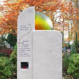 Lucida Doppelgrabstein mit Grablicht & Regenbogen Glas