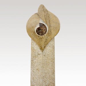 Vincent Doppelgrabstein modern aus Kalkstein mit Fossil