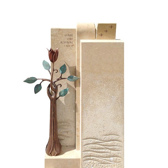 Poesia – Doppelgrabstein Modern Bronze mit Blume Kaufen