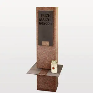 Sensum Doppelgrabstein - Stele in Rotem Granit Ruby Red mit Bronzetafel