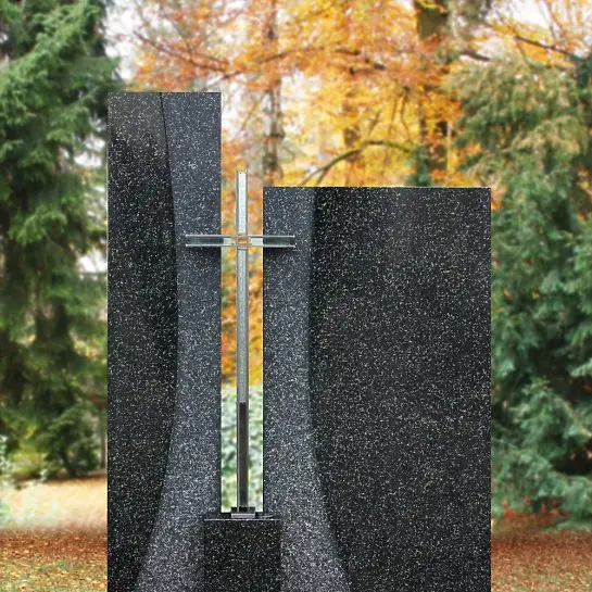 Solem – Doppelgrabstein Zweiteilig Granit mit Kreuz
