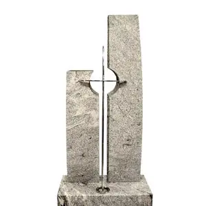Clermont Dreiteiliger Familiengrab Grabstein aus Granit mit Edelstahl Kreuz