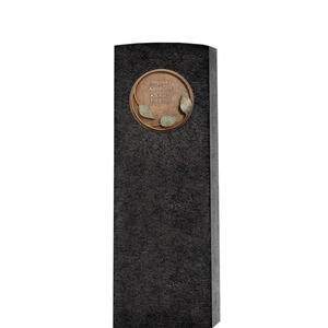 Lapis Aeneus Dunkler Granit Grabstein mit Bronze Ornament / Floral - Einzelgrab