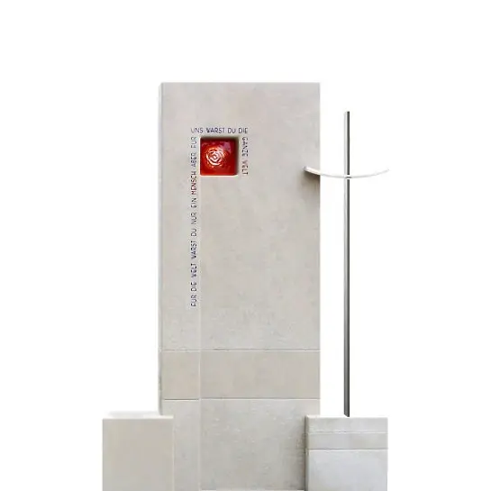 Montero – Einzelgrab Stein mit Kreuz & Rose aus Glas