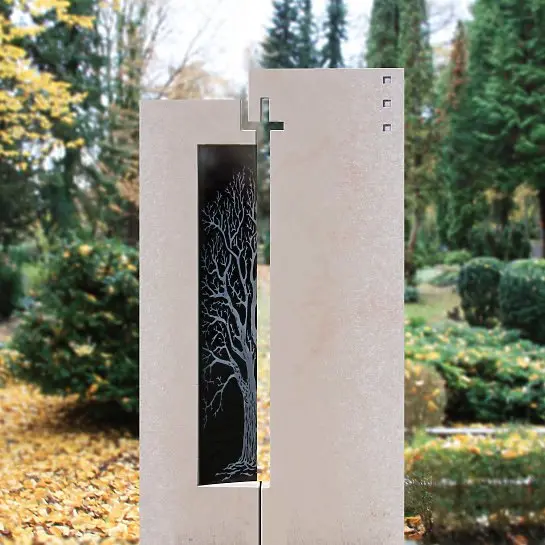 Bovino – Einzelgrabmal Naturstein und Glas mit Baum Design