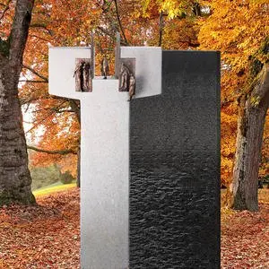 Amaury Nero Einzelgrabstein Hell/dunkel mit Bronze Symbol Tor & Menschen