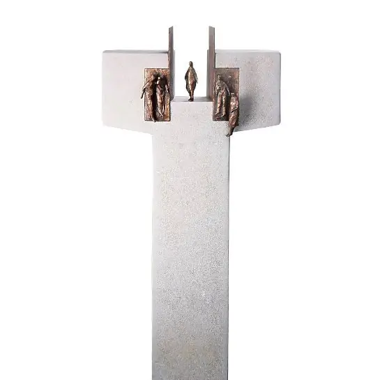 Amaury – Einzelgrabstein Kalkstein mit Bronze Ornament Tor & Menschen