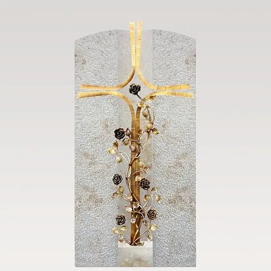 Crociato Rosa – Einzelgrabstein mit Bronze Grabkreuz Rosenranke Modern