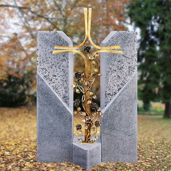 Alassio Cruzis – Einzelgrabstein mit Bronze Grabkreuz & Rosenranken