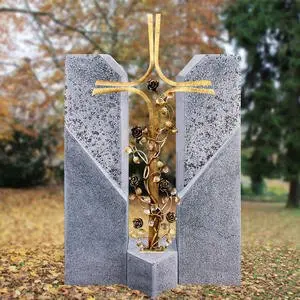 Alassio Cruzis Einzelgrabstein mit Bronze Grabkreuz & Rosenranken