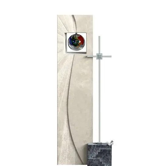 Aurigatis – Einzelgrabstein mit Metall Kreuz & Glas Sonne