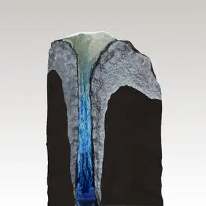 Aqua Exklusiver Granit Doppelgrabstein mit blauem Glas