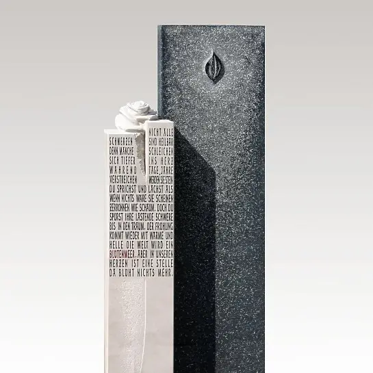 Dolorosa – Familiengrabstein Granit Kalkstein mit Stein Rose & Gravur