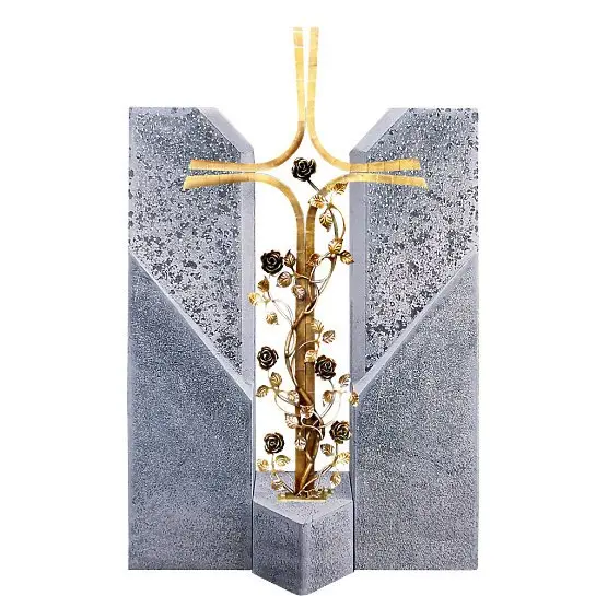 Alassio Cruzis – Familiengrabstein mit Bronze Grabkreuz & Rosenranken