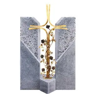 Alassio Cruzis Familiengrabstein mit Bronze Grabkreuz & Rosenranken