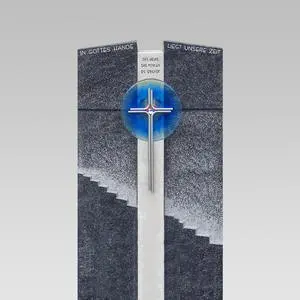 Ravenna Gedenkstein Doppelgrab Granit Glas Treppe & Kreuz