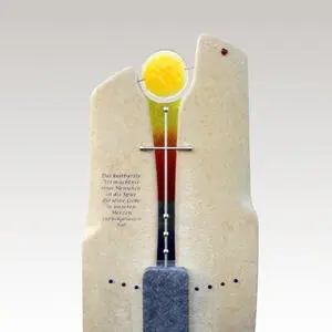 Malina Glas Grabmal Regenbogen und Edelstahlkreuz