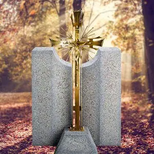 Credo Vergine Grabdenkmal aus Granit mit Bronze Grabkreuz - Doppelgrab