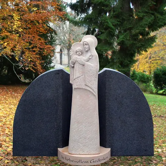 Celeste – Grabmal Doppelgrab Naturstein Madonna mit Jesus Statue