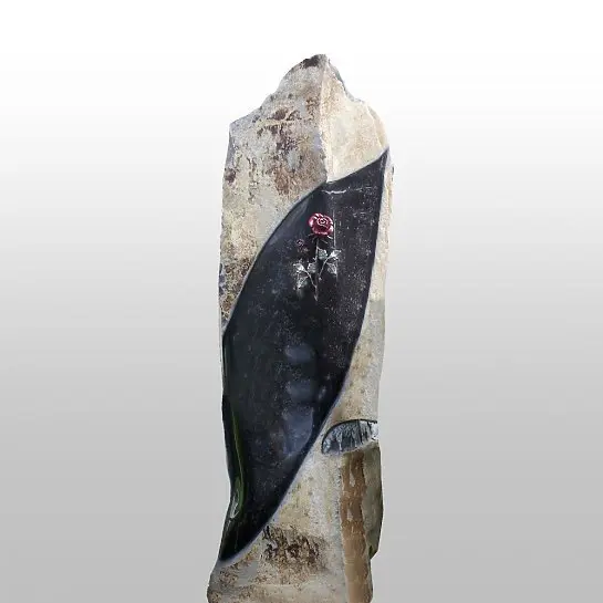 Merlana – Grabmal Familiengrab Stele aus Basalt mit Rose