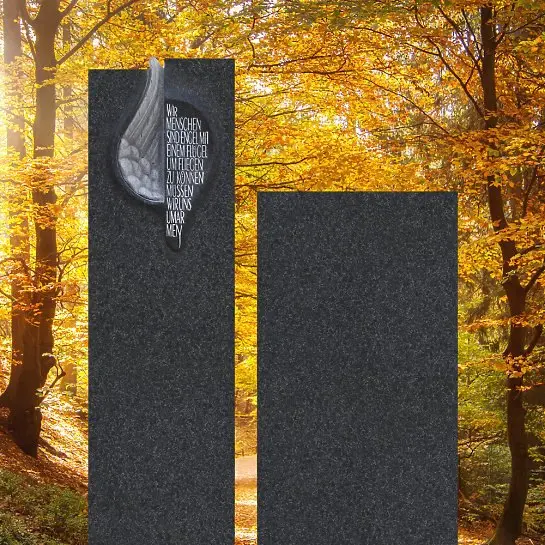 Cielo Angelo – Grabmal Granit Zweiteilig Schwarz mit Engel Flügel
