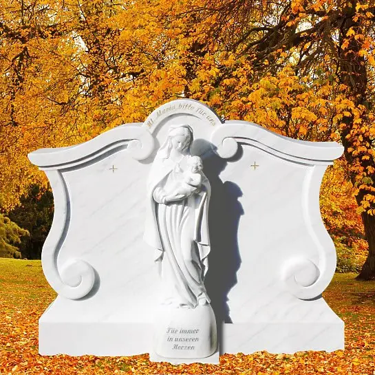 Madonna Alba – Grabmal Marmor Klassisch Weiss mit Maria Figur
