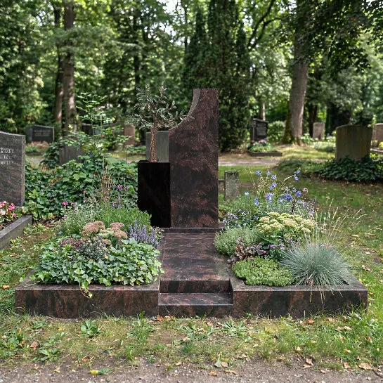 Grabmal mit Bronze Lebensbaum aus Granit für ein Doppelgrab - Gabenna (Detailansicht) 