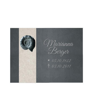 Ammonio Quadro Grabplatte Liegeplatte Urnengrab modern mit Ammonit in Granit